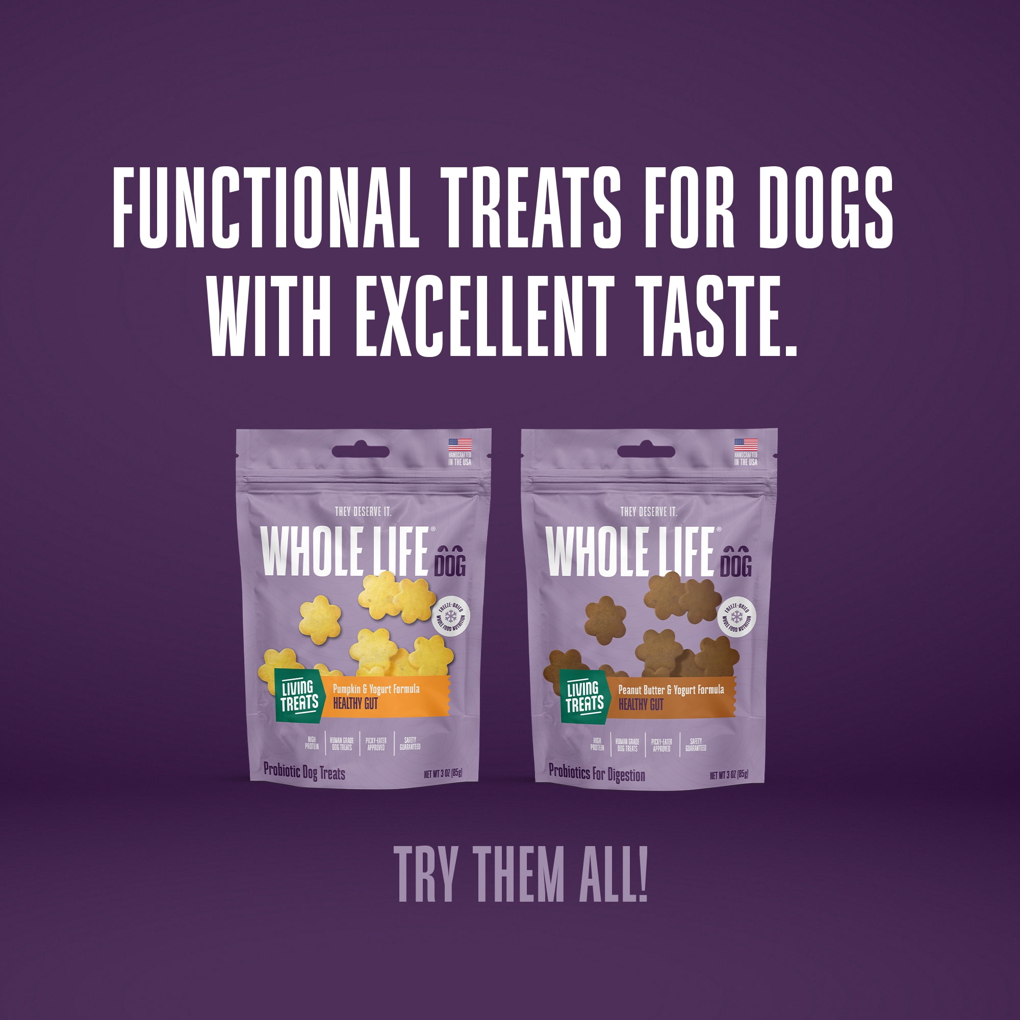 Whole Life Pet Living Treats – Peanut Butter and Yogurt Recipe Probiotic Treats For Dogs, 3oz