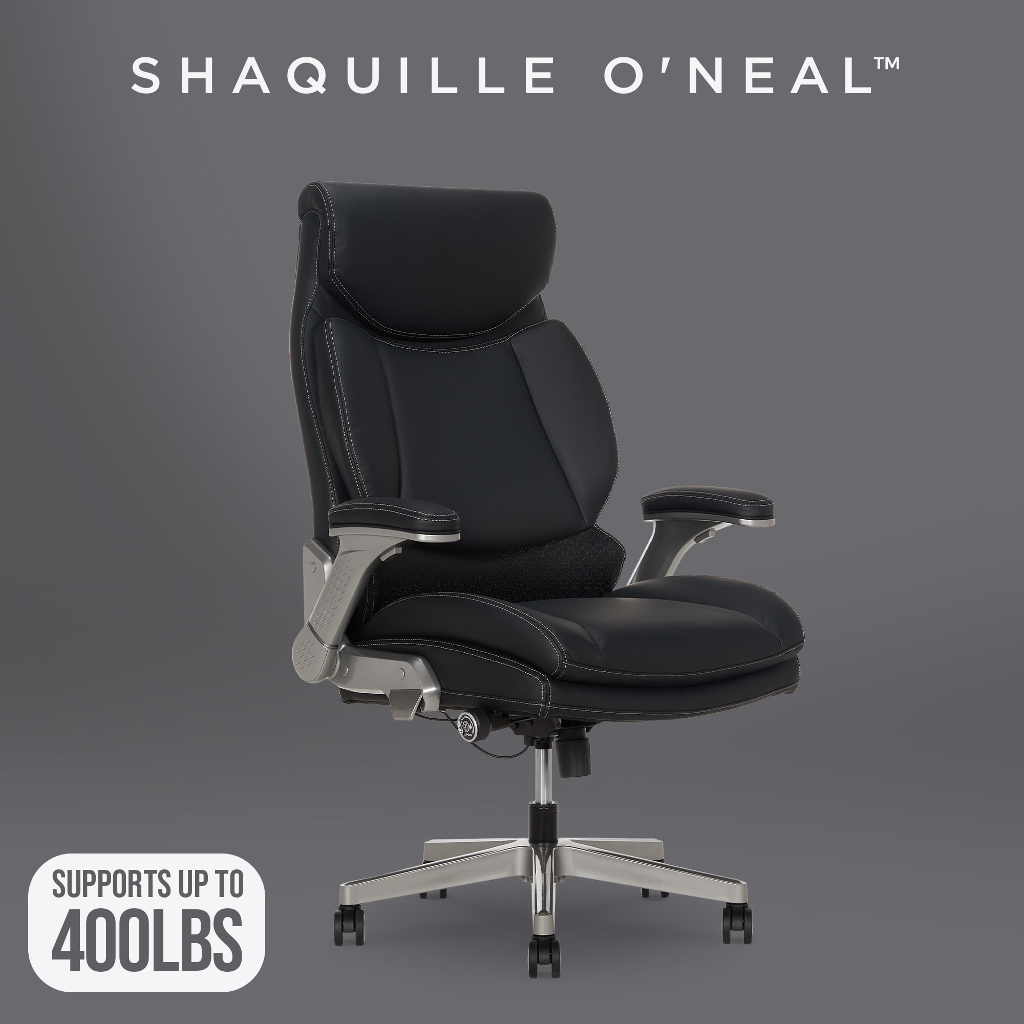 Shaq Tarvos Premium Ergonomic Big & Tall Office Chair, PureSoft Upholstery with Height Adjustable and Flip-Up Arms, Black