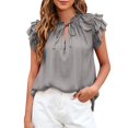 thumbnail image 2 of B91xZ Hauts Tendance pour Femmes Mode Automne Été Col Rond Uni Pull Manches Courtes, Gris L, 2 of 4