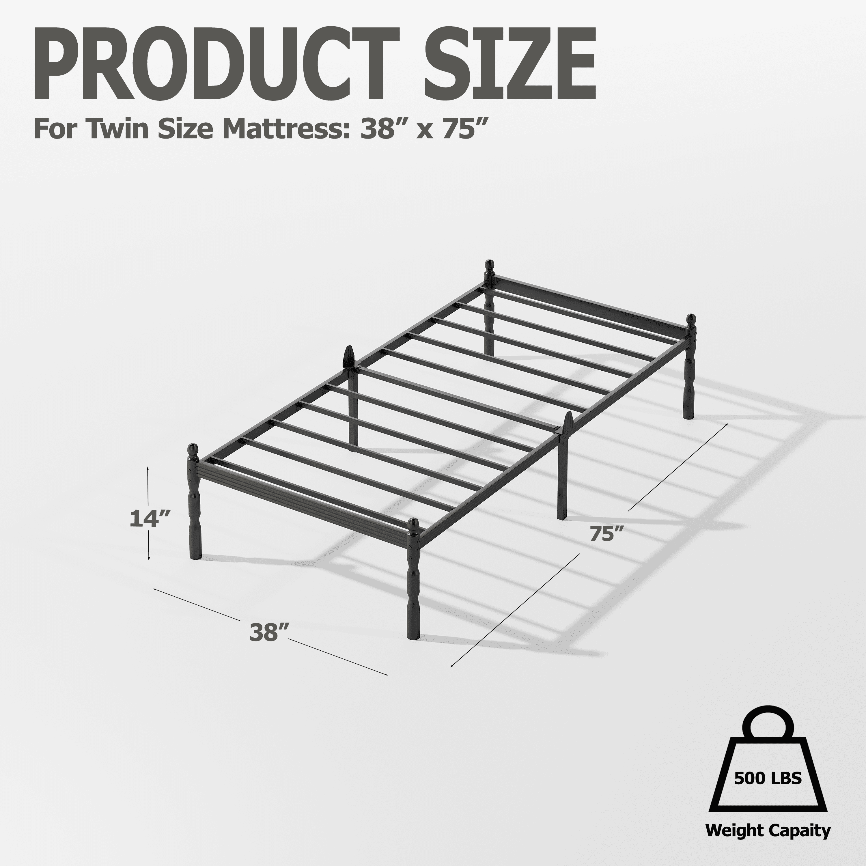 QFTIME 14" Twin Metal Bed Frame with Mattress Non-Slip Stoppers, No Box Spring Needed