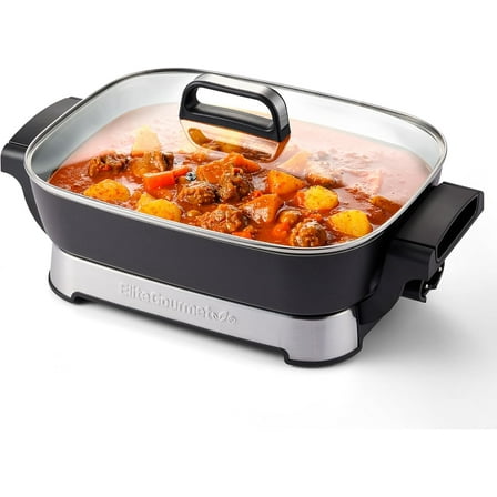 Elite Gourmet EG4403 15" x 12" x 3” Stow-Away Foldable Electric Skillet, Ceralast™ Ceramic Non-stick, 1500W Rapid Heat, Dishwasher Safe Pan & Lid, Black/Gray