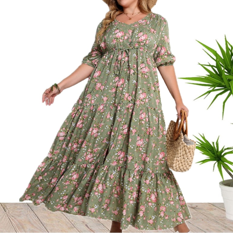 IROINNID Wedding Guest Dresses for Women Homecoming Party Plus Size V-neck  Ventilate Sexuality Float Dress Trendy Formal Dress,Olive Green -  Walmart.com