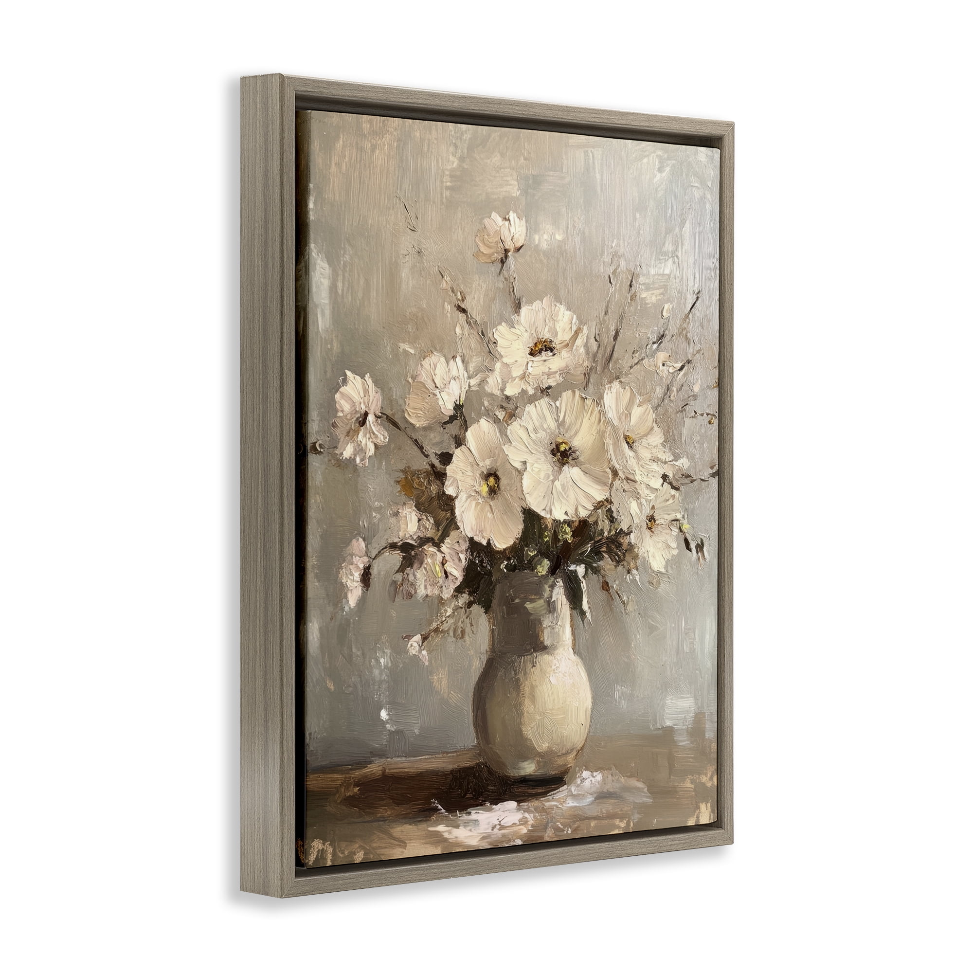 Stupell Industries Lovely Heirloom Bouquet Plants & Flowers Painting Brown Floater Framed Canvas Art Print Wall Art, 25 x 31