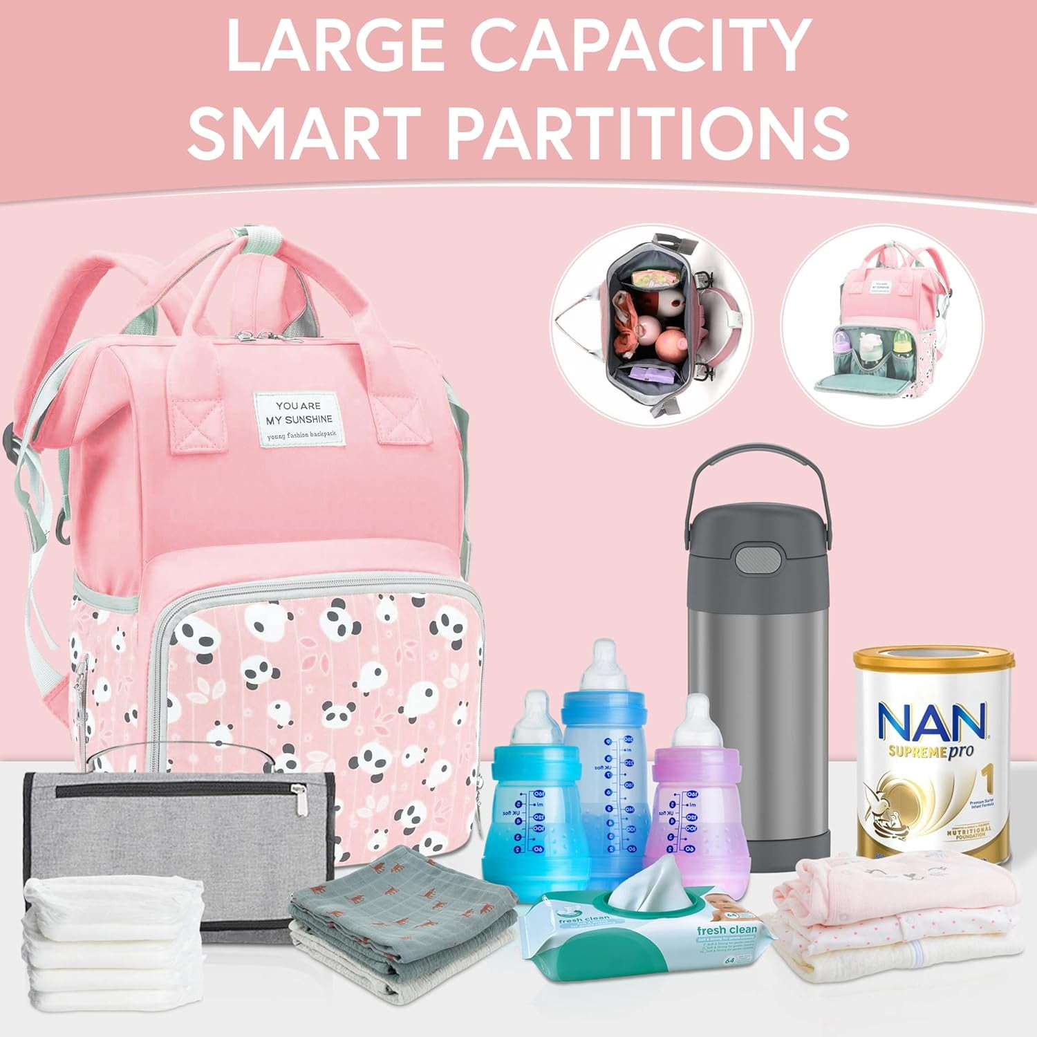 Diaper Bag Backpack for Moms - Diaper Bag Backpack for Girl - Multi-Function Diaper Bags for Baby Girl - Waterproof Baby Bag for Mom whit Insulated Pockets & Stroller Straps.