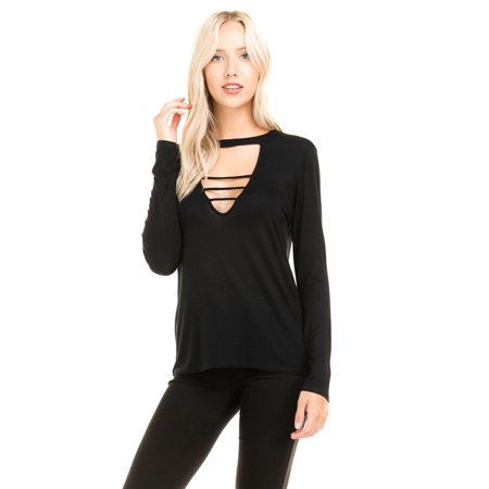 Kaylee_xo Sexy Women Long Sleeve Relaxed Caged Strappy Solid Blouse Shirt Top