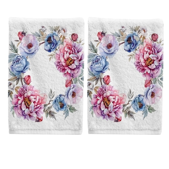 Ryvnso Floral Wreath Hand Towels Set for Bathroom Cotton Face Towel Decorative 15.5x29.5 inch