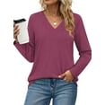 thumbnail image 2 of MOSHU Long Sleeve Womens Tops Deep V Neck Blouses for Women Loose Fit Curved Hem Fall Shirts, 2 of 7