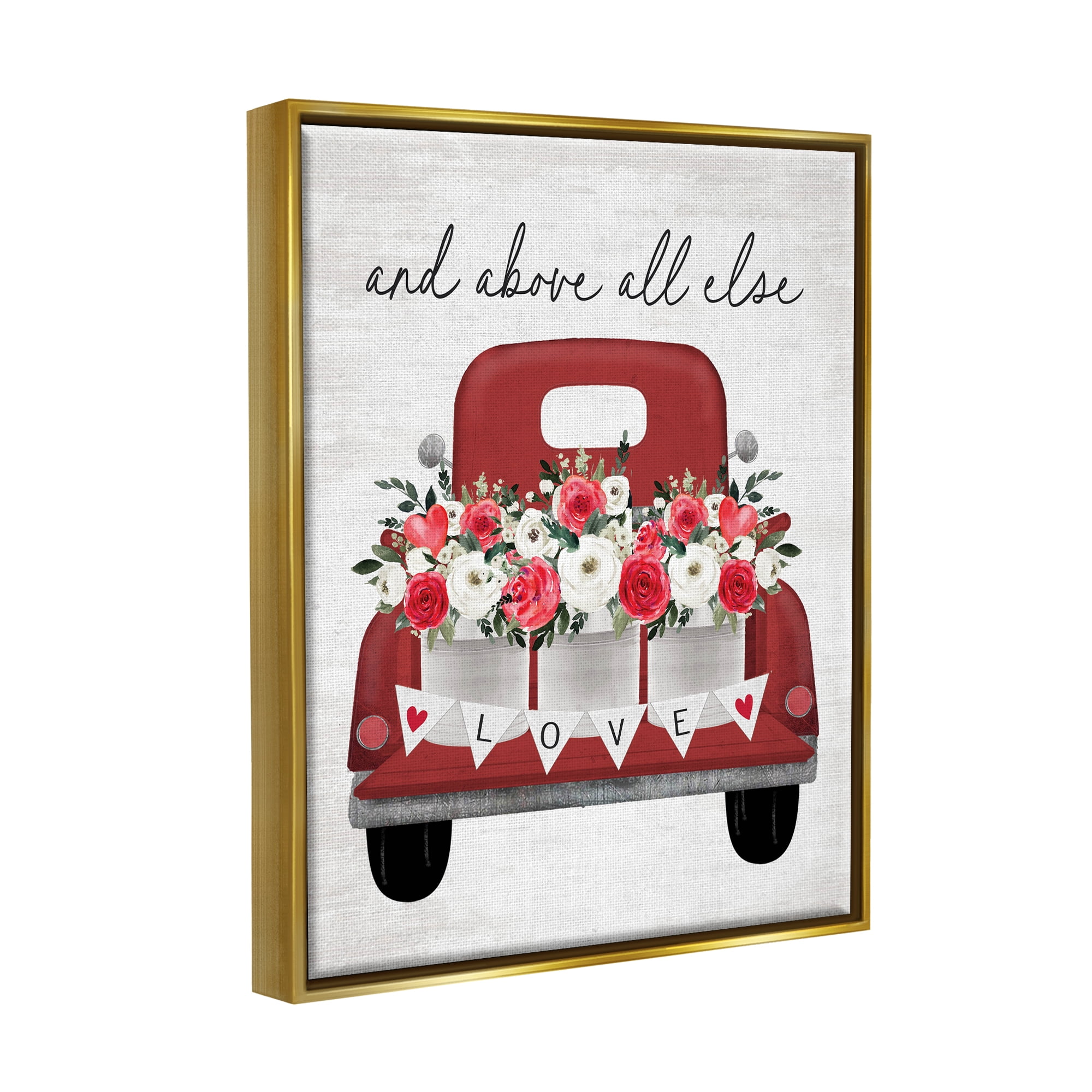 Stupell Industries Love Above All Else Truck Transportation Painting Gold Floater Framed Canvas Art Print Wall Art, 17 x 21