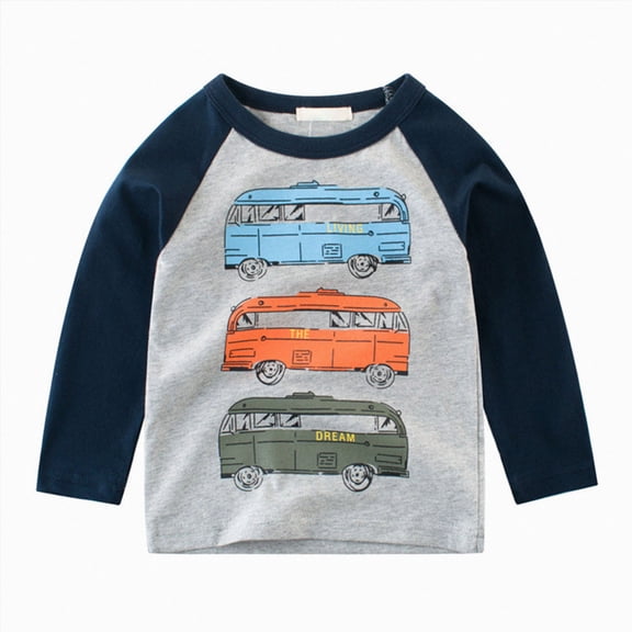 TOWED22 Boys Long Sleeve T-Shirts Toddlers Boy Graphic Crewneck Tee Shirts for Kids Cotton Basic Tops,Dark Blue,4-5 Y