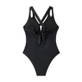 thumbnail image 5 of GUACER Womens Ruched One-Piece Swimsuit with Plunge Halter Neck & Bow-Tie Back Tummy Control Bathing Suits, 5 of 8