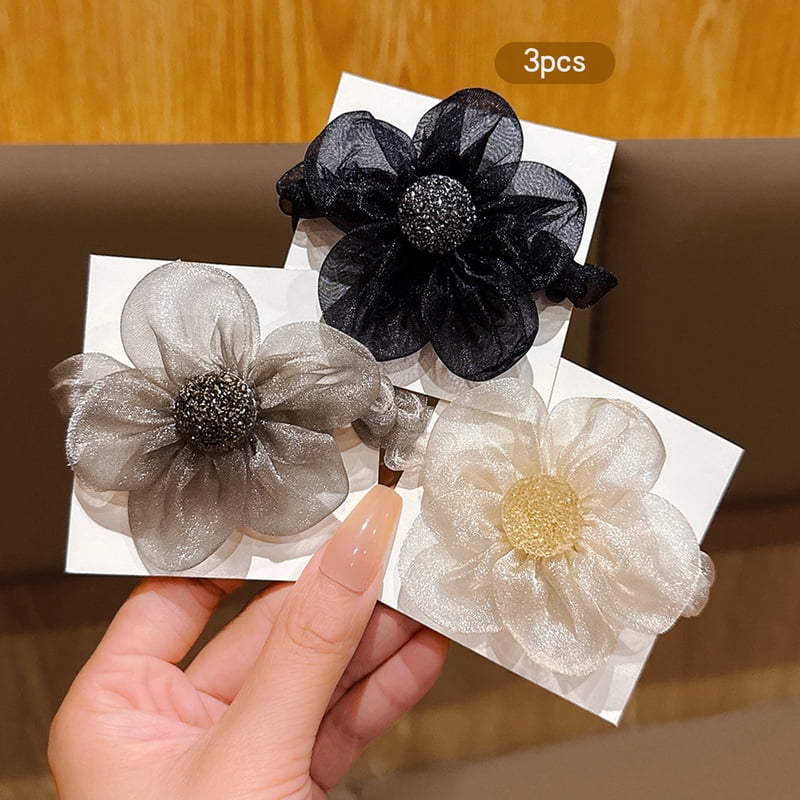 3 flower hair rings Korean version sweet wind rubber band hair accessory suitable for daily use headwear