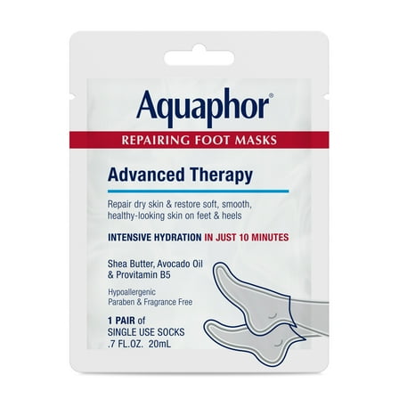 Aquaphor Repairing Foot Masks for Dry Feet, Moisturizing Socks with Shea Butter & Avocado Oil, 1 Pair