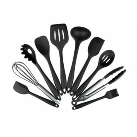 

10PCS Silicone Kitchenware Non-stick Cookware Cooking Tool Spatula Ladle Egg Beaters Shovel Spoon Soup Kitchen Utensils Set Black