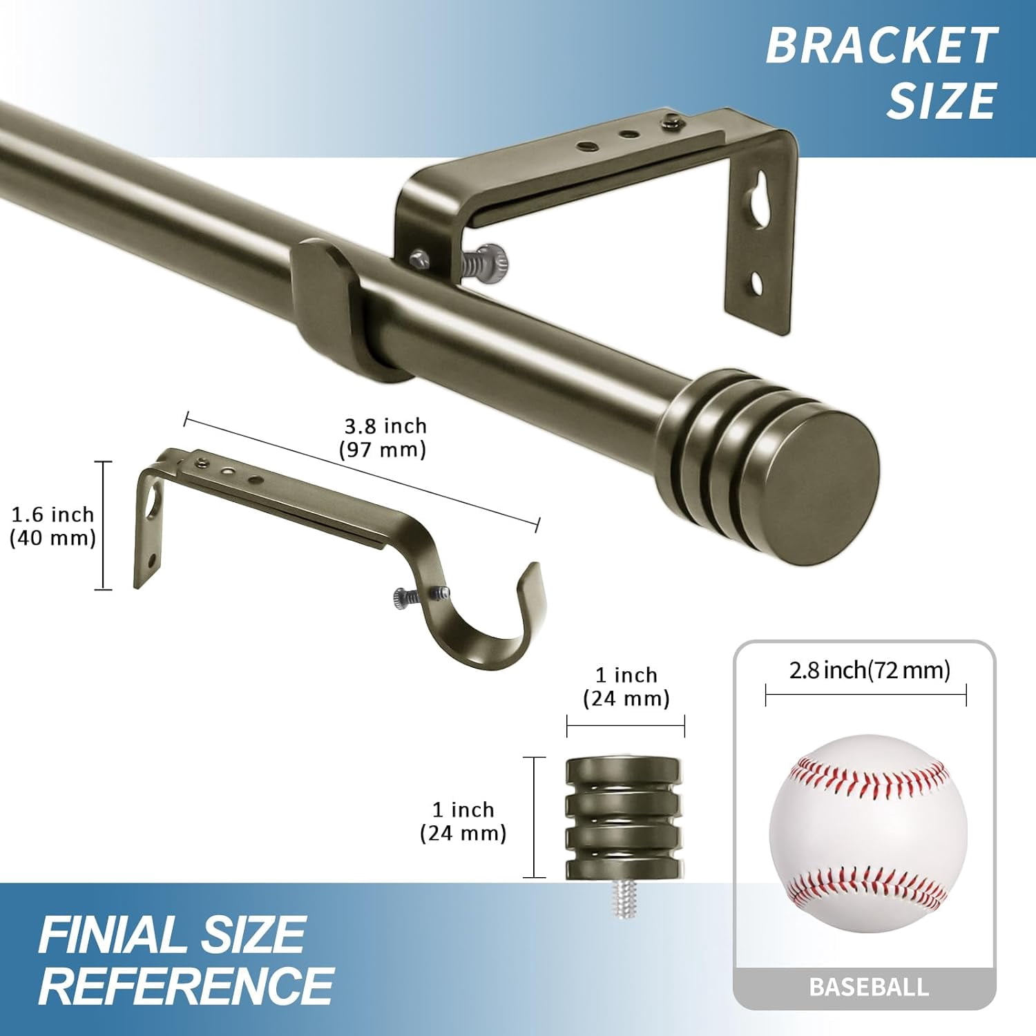 Urbanest Adjustable Single Curtain Rod Set Aspire Finials – 5/8-Inch Diameter, With Antique Gold Rod, 28–48 Inches