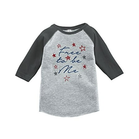 

Custom Party Shop Kids Free to be Me 4th of July Grey Baseball Tee