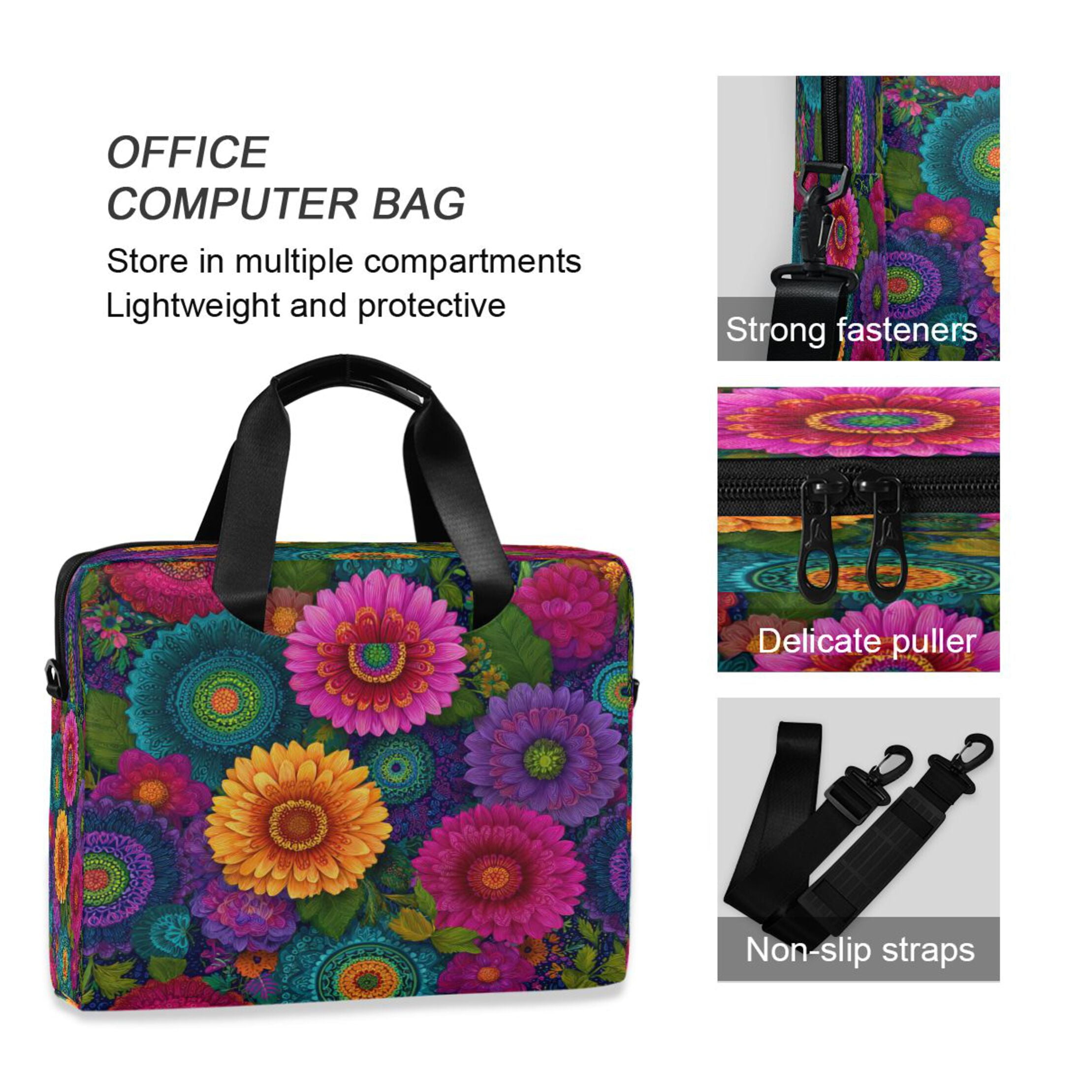 16" Laptop Tote Bag Laptop Sleeve Case Computer Briefcase for Work & Travel Colorful Blooming Flowers