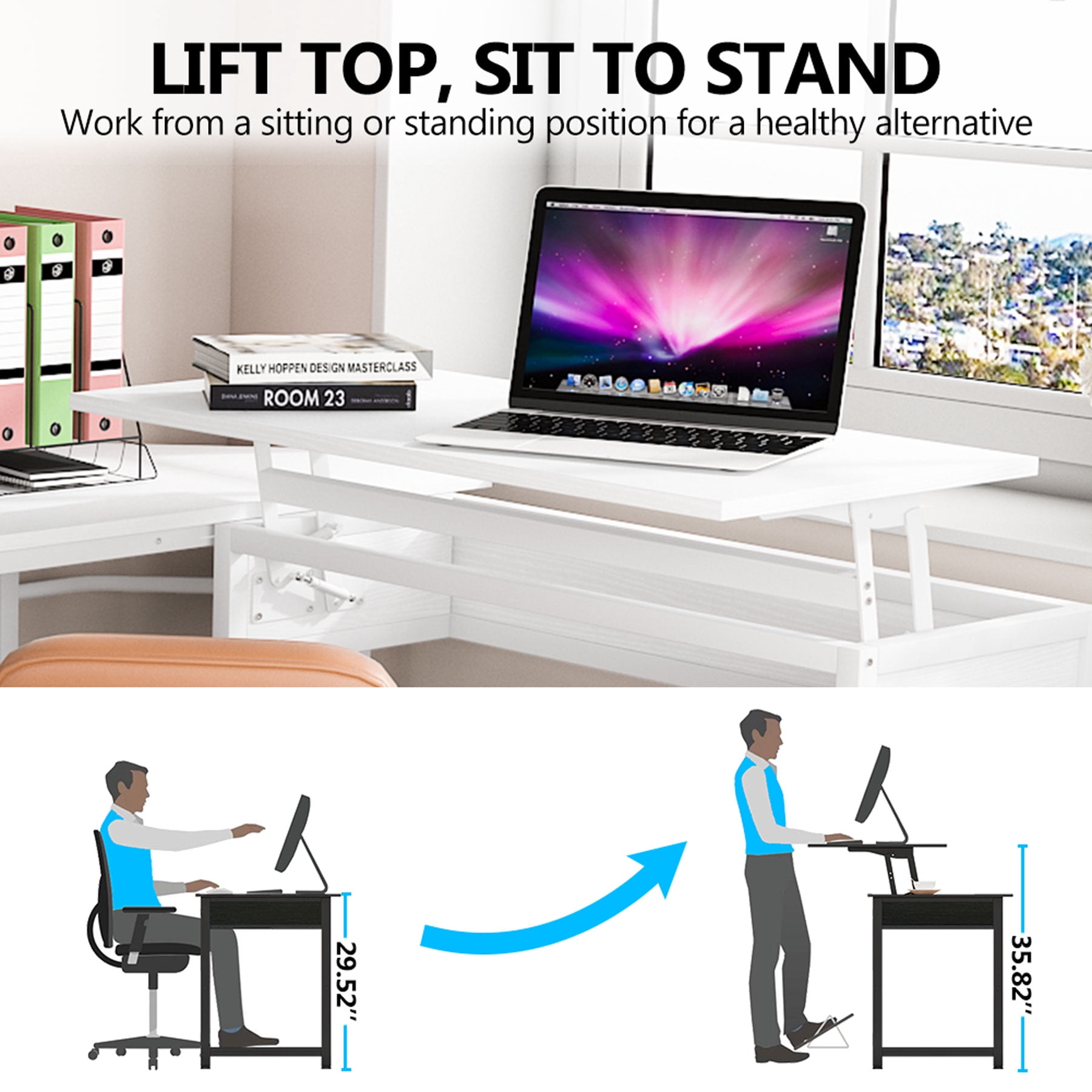 Buy L Shaped Desk with Lift Top, Modern Sit to Stand Corner Computer