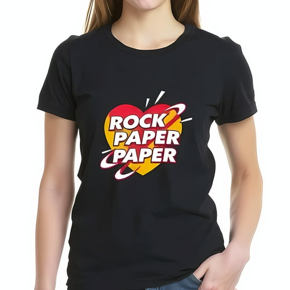 Stylish Cotton Short Sleeve T-Shirt with Vibrant 'ROCK PAPER' Heart Graphic Design - Fun & Casual Wear