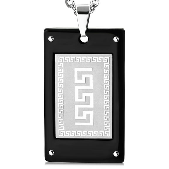 Stainless Steel Black Silver-Tone Dog Tag Pendant Necklace, 22"