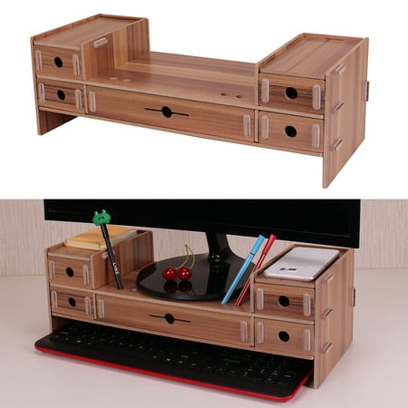 5 Drawers Monitor Stand Riser Desktop Organizer with Keyboard Storage Slot for Office School
