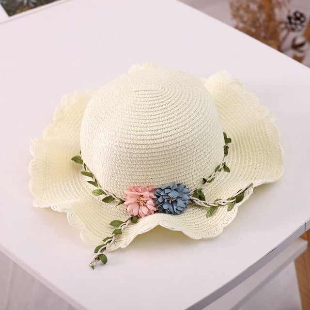 Conjunto de sombrero de paja para padres e hijos de verano, sombrero de playa para niños, sombrero parasol con flores frescas para niñas