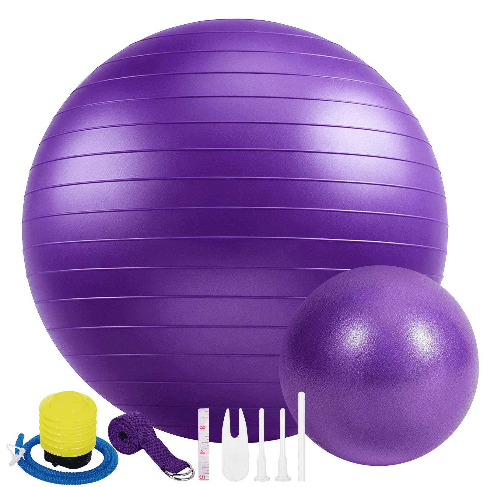 Cshidworld Exercise Ball Set, Yoga Ball with 9-Inch Pilates Ball, Stretch Strap & Foot Pump, Anti-Burst Extra Thick Stability Ball for Core Workout, Balance Training, Home Gym, 26 in (65 cm)