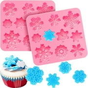 2 Pieces 3D Snowflake Fondant Mold Christmas Snowflake Silicone Mold for Cake Cupcake Decoration Polymer Clay Crafting Projects (Pink)
