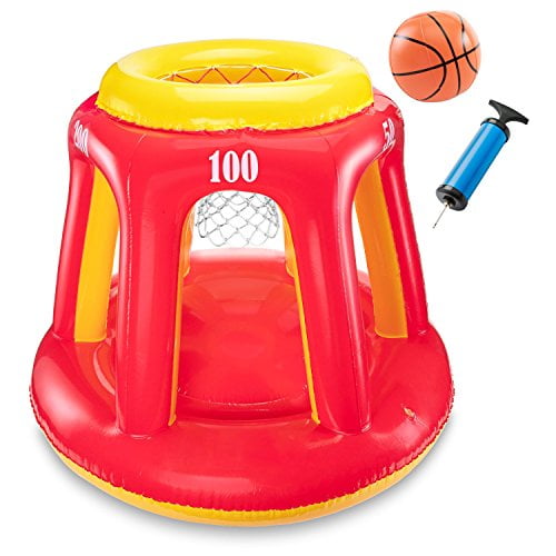 Ivation Inflatable Floating Basketball Hoop & Blow Up Ball for Swimming Pool & Water Sports