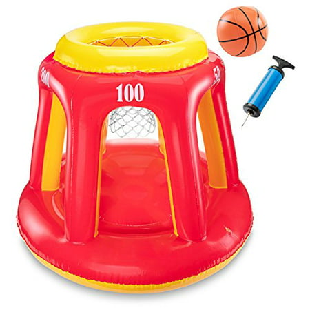 Ivation Inflatable Floating Basketball Hoop & Blow Up Ball for Swimming Pool & Water Sports – Includes Hand Pump – Exciting, Fun Summertime Water Game for Players of All Ages – 36”