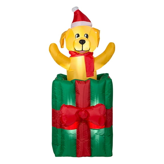 Animated Light Pop-Up Dog in Gift Box Inflatable, 5ft