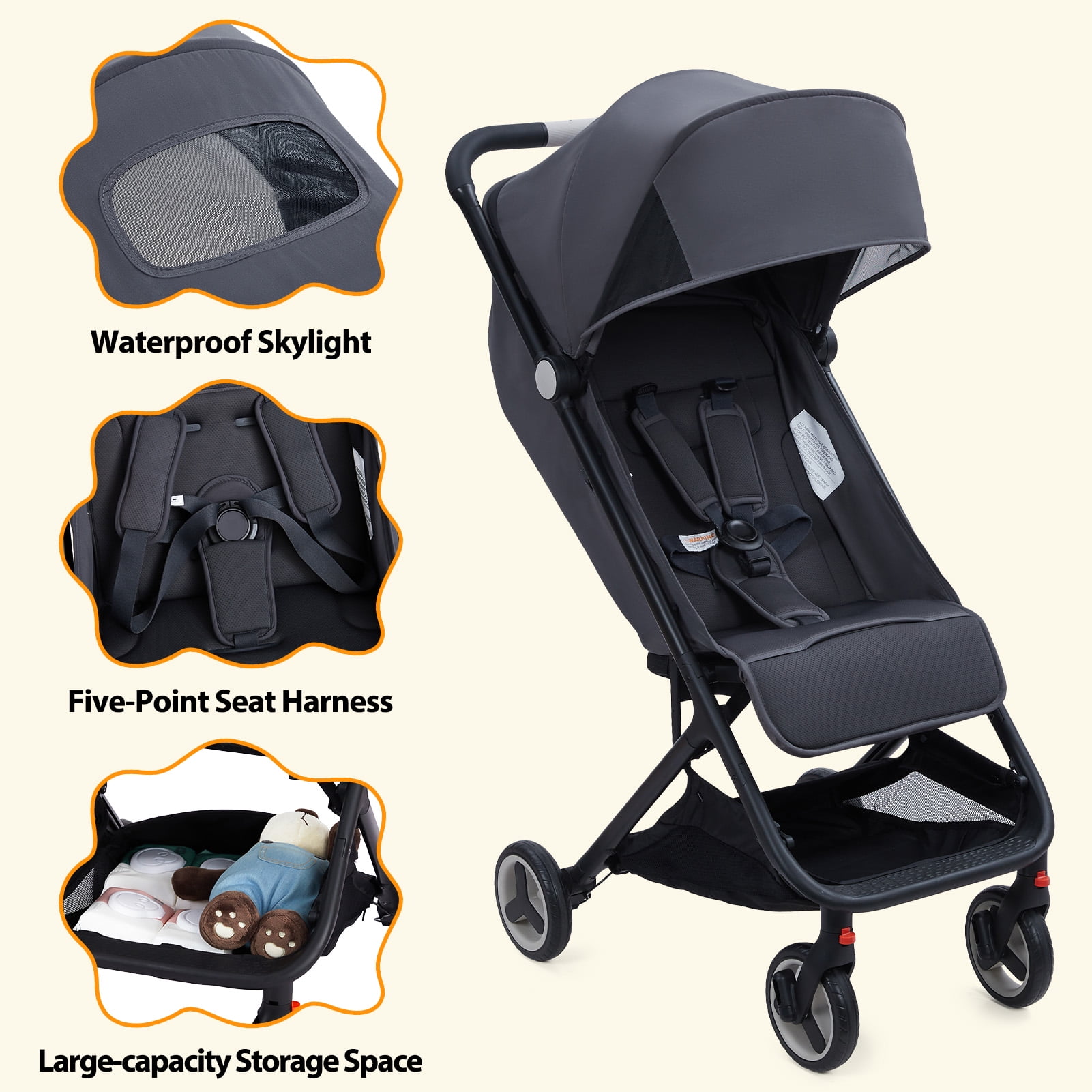 Kojooin Lightweight Baby Stroller, Compact Umbrella Stroller with Adjustable Sunshade/Footrest/Backrest, Folds with One Hand, Suitable for Newborns, and Can Be Taken On Board