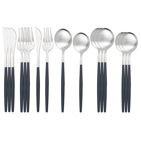

Stainless Steel Matte 16-piece Western Cutlery Set Black Silver