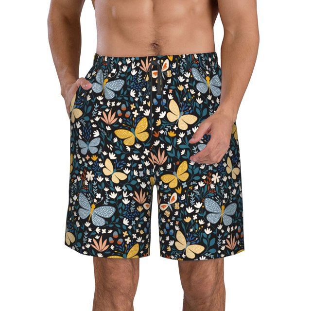 Balery Flowers Butterfly Traje de Baño Estilo Hawaiano para Hombre, Shorts de Secado Rápido con Bolsillos-Medium