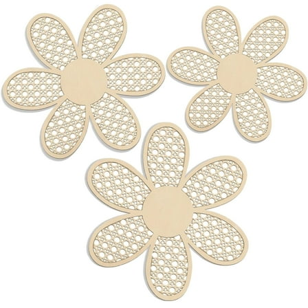 Wooden Daisy Wall Decor, Set of 3 Bohemian Floral Hanging Wall Art, Distressed Vine Pattern Design, 3 Different Sizes Perfect for Living Room, Bedroom, and Office