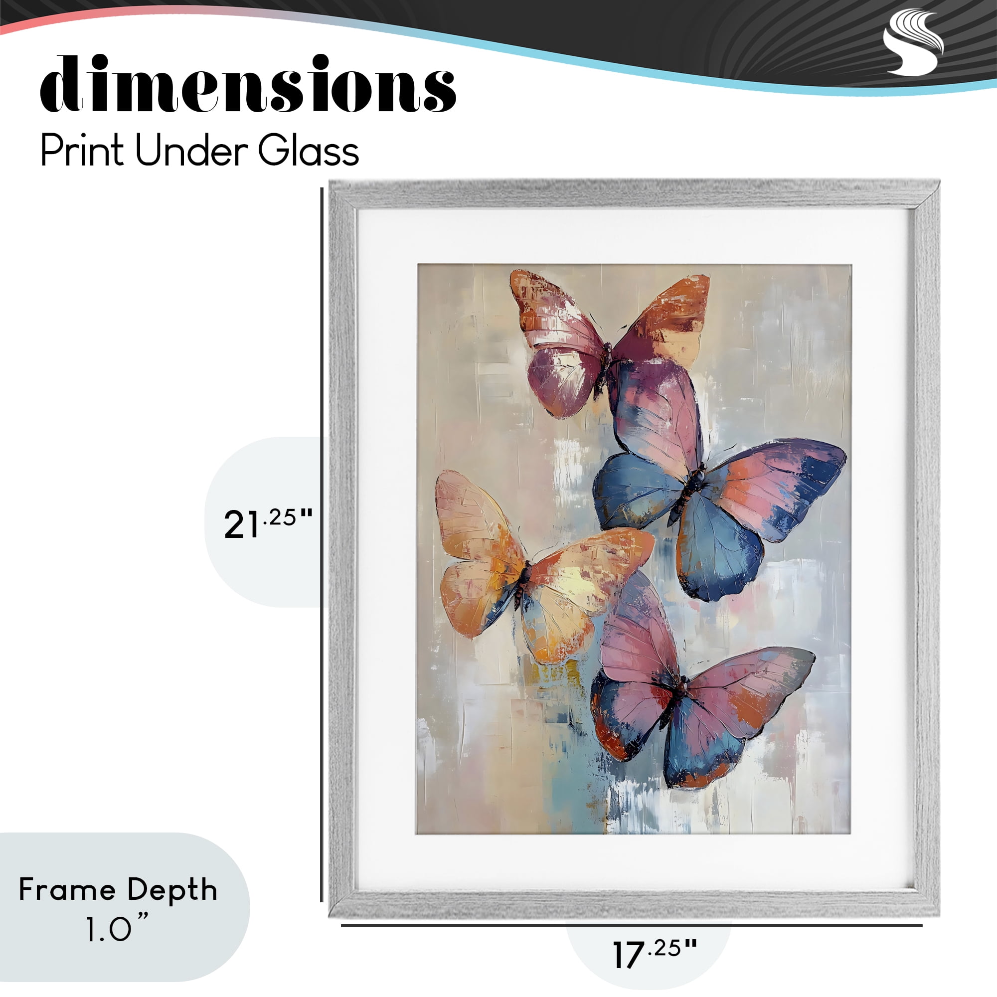 Stupell Industries Butterfly Beauty Abstraction Gray Framed Print Under Glass, design by Creative Studio