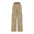 thumbnail image 5 of hotojiny Cargo Pants Women Baggy Wide Leg Casual Pants for Outdoor Travel Lightweight Low Waist Trousers with Zipper Pockets, 5 of 6
