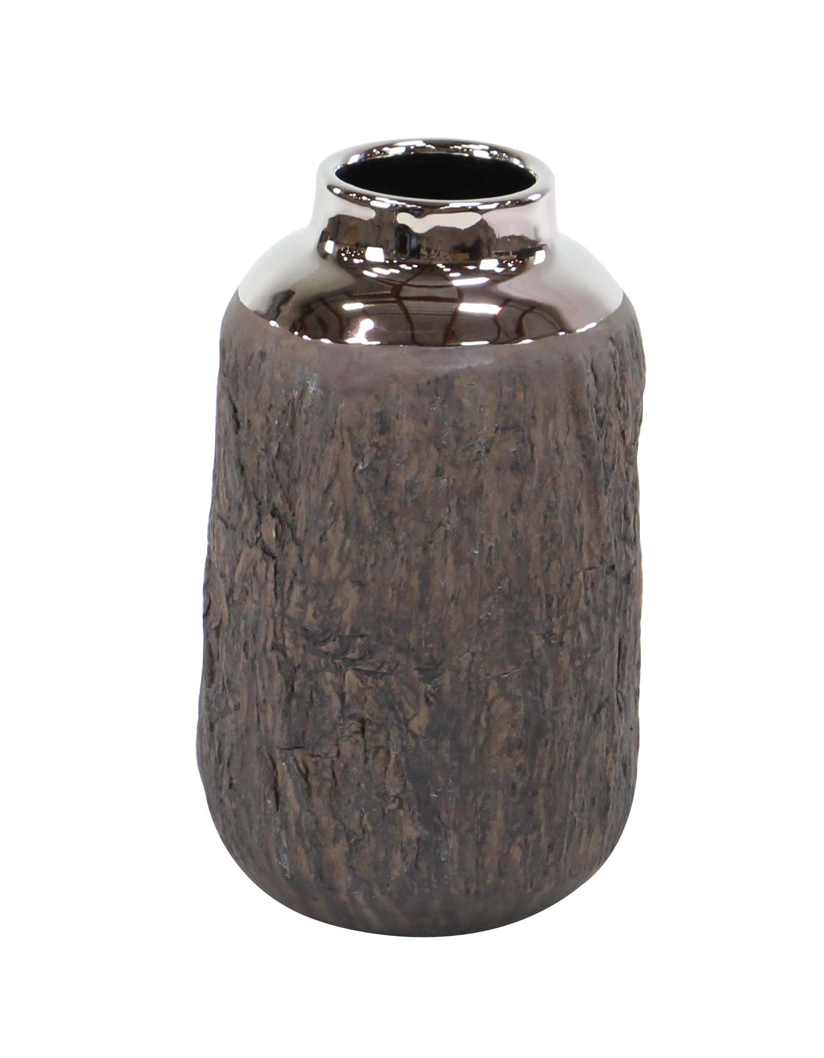 Decmode 10 Inch Natural Tree Bark Ceramic Vase With Bronze Accent