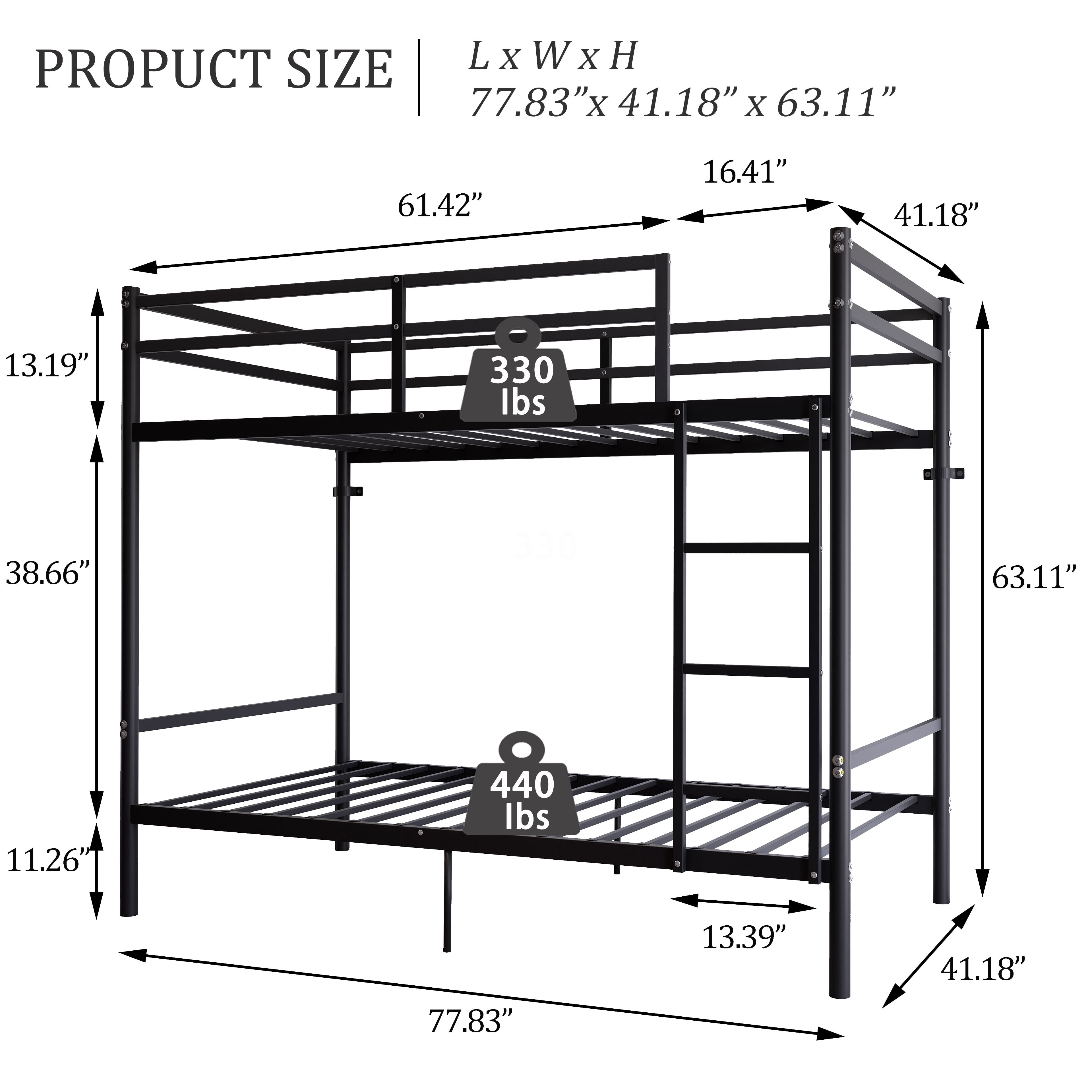Alvantor Twin over Twin Metal Bunk Bed with Ladder, Guardrails, Under-Bed Storage, Black