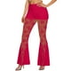 thumbnail image 1 of Pantalones acampanados de cintura alta con encaje para mujer: malla transparente, diseño floral, cintura elástica, cordón, transparentes, tallas S-L, encaje de poliéster, lavado a mano., 1 of 5