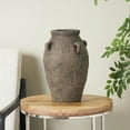 thumbnail image 2 of DecMode 15" Handmade Textured Dark Brown Ceramic Vase with Four Handles, 2 of 10