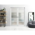 thumbnail image 3 of Sliding French Double Pocket Doors Frosted Glass | Quadro 4002 Nordic White | Kit Trims Rail Hardware | Solid Wood Interior Bedroom Sturdy Doors-60" x 96" (2* 30x96), 3 of 6