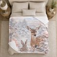 thumbnail image 5 of Winter Woodland Deer Rabbit Bird Snowy Forest Pink, Festive Holiday Scene, Warm Flannel Blanket for Living Room and Reading Nook, Art Lovers Christmas Gift, Festive Home Decor, 5 of 9