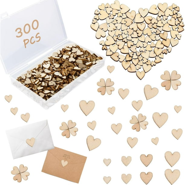 300 piezas de mini corazones de madera, adornos, juego de madera para manualidades de bricolaje, decoración de mesa, decoración de bodas, decoración de cumpleaños (6 mm, 8 mm, 10 mm, 12 mm)