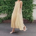 thumbnail image 3 of sicmoss Women's Khaki Boho Plaid Sleeveless U-Neck Maxi Dress for Women Casual Loose Fit Cotton Linen Long Sundress Side Pockets Flowy A-Lin, 3 of 4