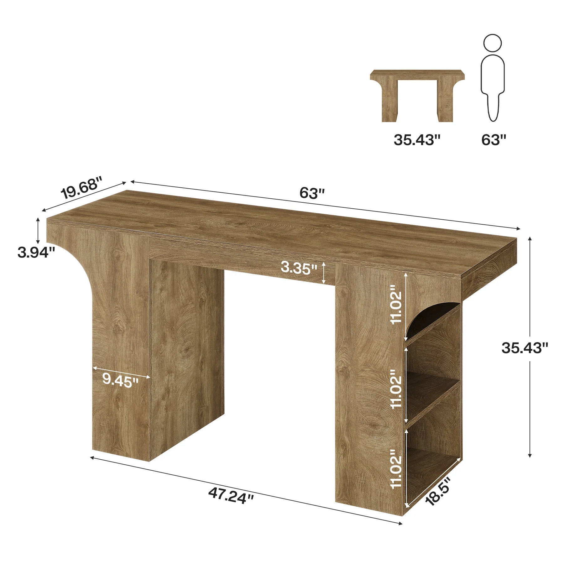 Hommoo 63 Inch Rectangular Counter Height Bar Table with Open Storage Shelves, Rustic Modern Farmhouse Pub Table for Home Bar, Dining & Cocktail Serving, Brown