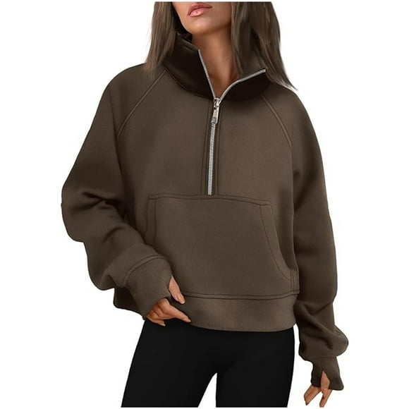 Aocisk Women's Athletic Half Zip Pullover Fleece Sweater with a Stand Up Collar and Loose Fit for Yoga and Sports Leisure Coffee S