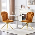 thumbnail image 2 of NEW Set of 2 Orange Puffy Bubble Chair Ball Chain Chair Velvet Dining Chairs with Gold Legs, Modern Upholstered Accent Chairs for Dining Room & Kitchen, 2 of 10