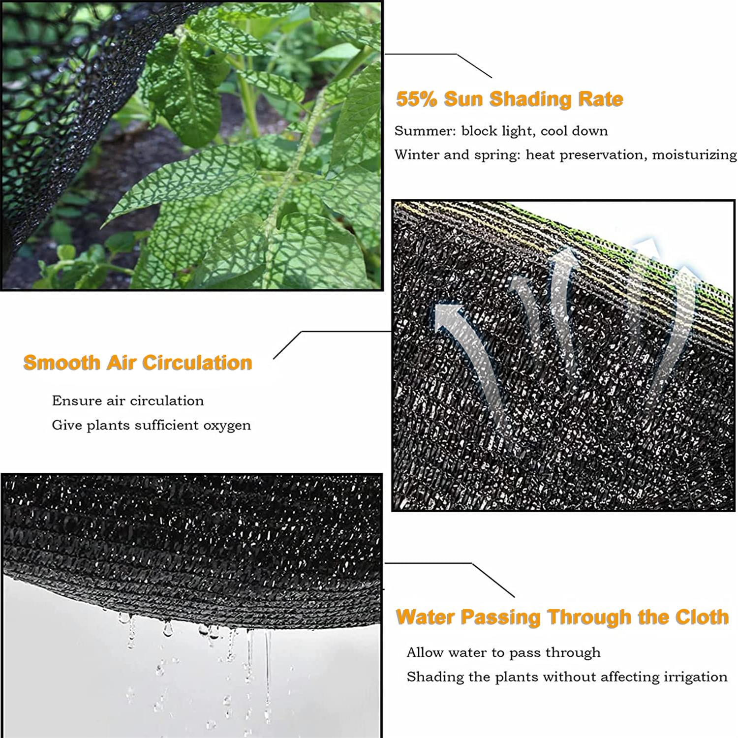 LOVE STORY 55% Sunblock Shade Cloth 6.5' x 20' Mesh Cover for Greenhouse Garden Patio, Black
