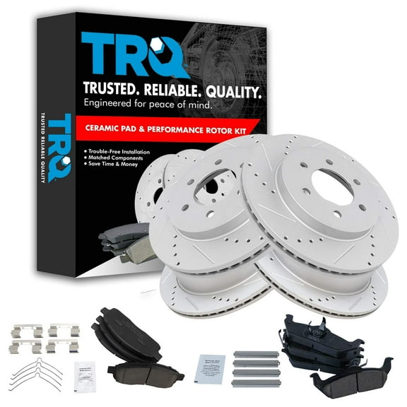 TRQ Front and Rear Performance Brake Pad & Rotor Kit Brake Pads Brake Rotors Set Ceramic Premium G-Coated Fits Select 2004-2008 Ford F-150 2006-2008 Lincoln Mark LT