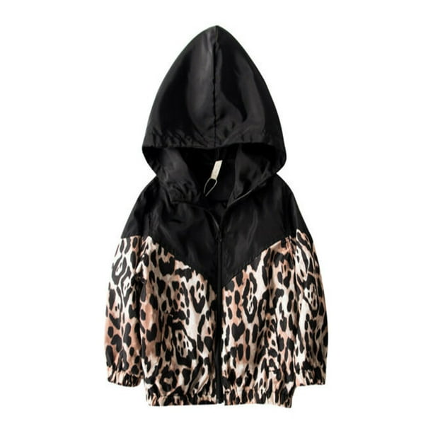 Canis Kids Baby Girls Jacket Leopard Print Patchwork Hooded Coat